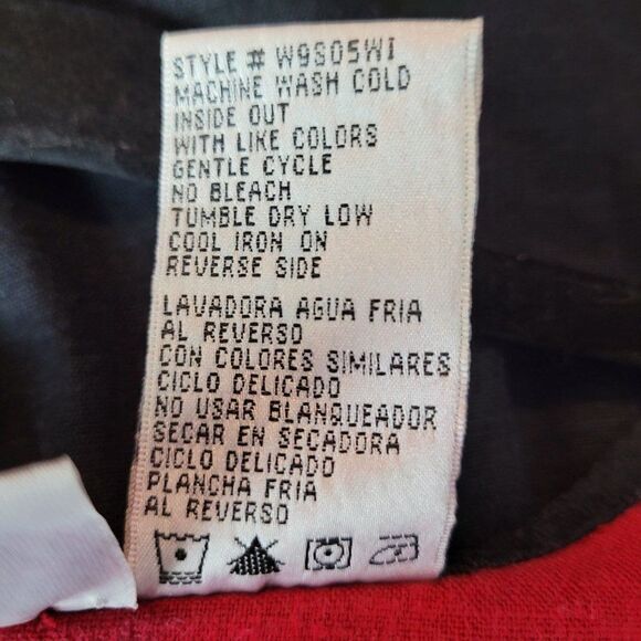 Vintage 90s Linen Sleeveless Shift Dress 10 Red Black Floral Embroidered - Picture 14 of 15